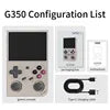 Consola de videojuegos portátil G350 con pantalla de 3,5 pulgadas; admite partidas inalámbricas para dos jugadores y conexión de mandos por cable.