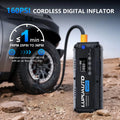 Dispositivo portátil 4 en 1: arrancador de batería de coche de 4000 A, batería externa (power bank), inflador de neumáticos con luz LED, compresor de aire de 160 PSI y arrancador auxiliar.