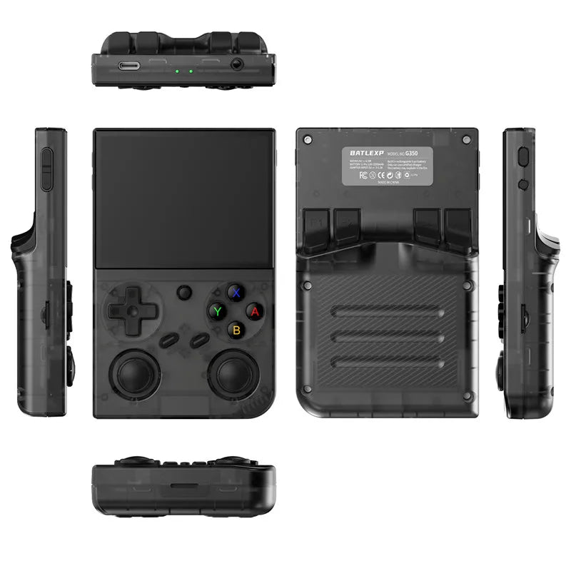Consola de videojuegos portátil G350 con pantalla de 3,5 pulgadas; admite partidas inalámbricas para dos jugadores y conexión de mandos por cable.