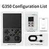 Consola de videojuegos portátil G350 con pantalla de 3,5 pulgadas; admite partidas inalámbricas para dos jugadores y conexión de mandos por cable.