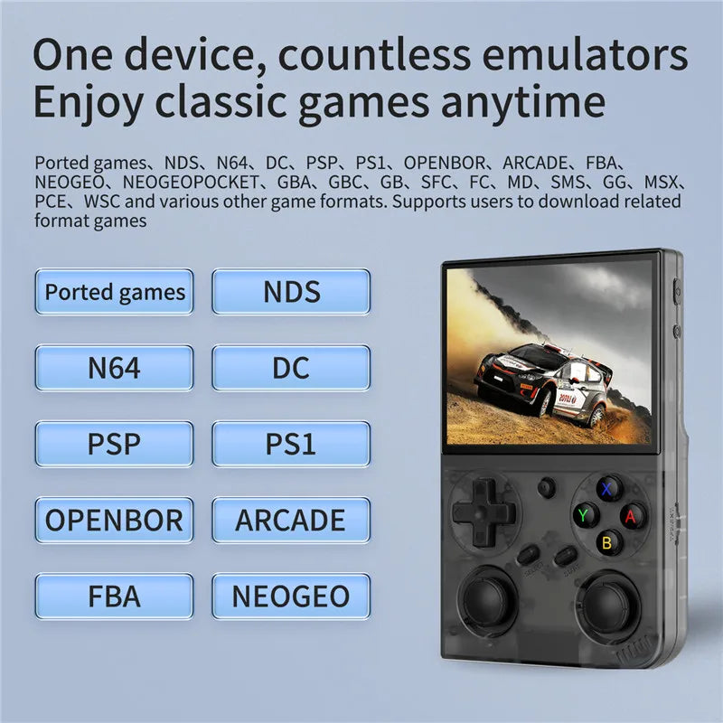 Consola de videojuegos portátil G350 con pantalla de 3,5 pulgadas; admite partidas inalámbricas para dos jugadores y conexión de mandos por cable.