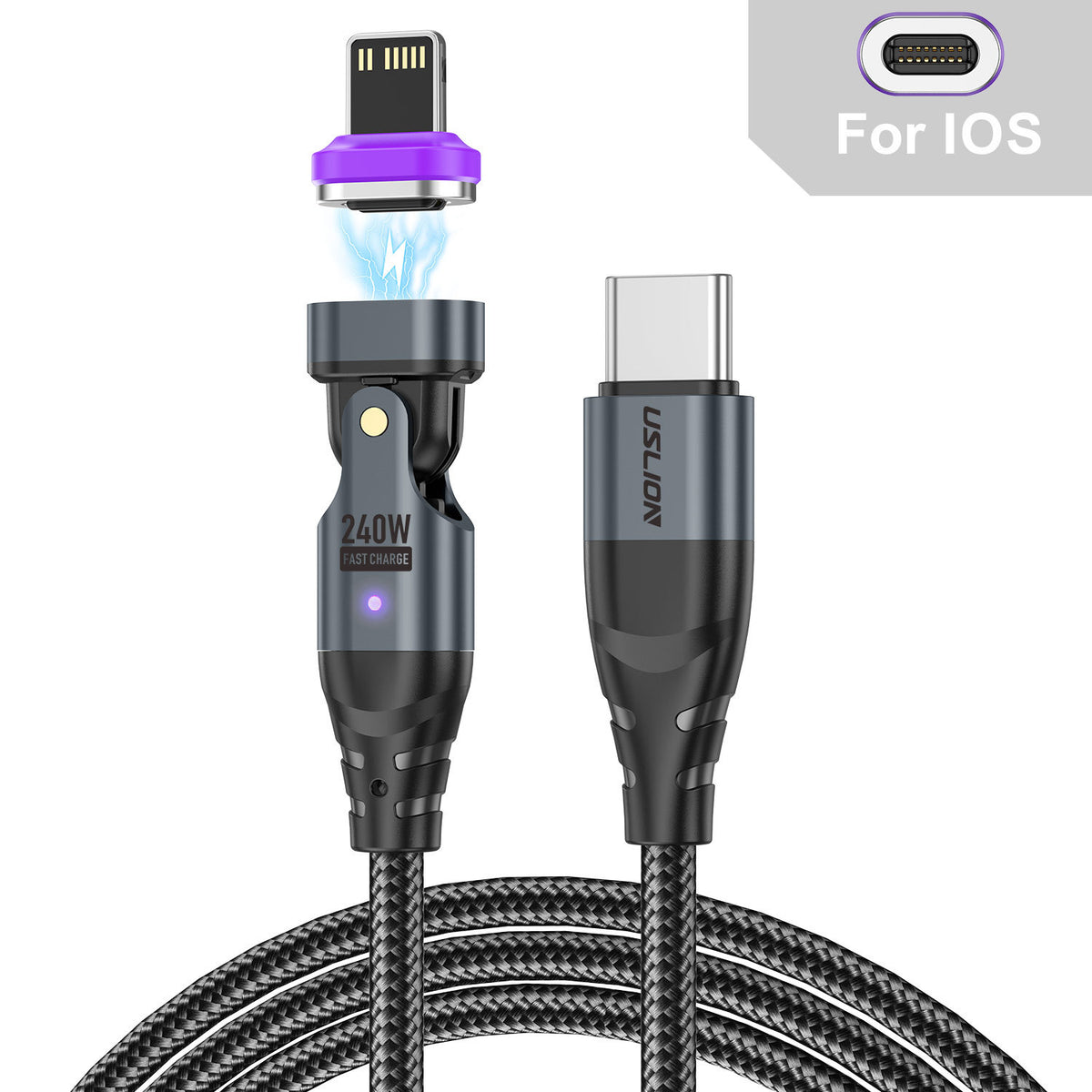 Nuevo cable de datos magnético USLION de 240 W (USB-C a USB-C) para portátiles y teléfonos móviles, compatible con carga rápida PD de 5 A.