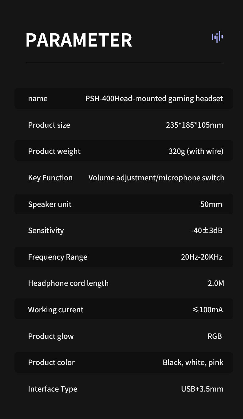 Auriculares Pan Sen PSH-400 para ordenador y portátil; modelo con cable ideal para juegos y eSports.