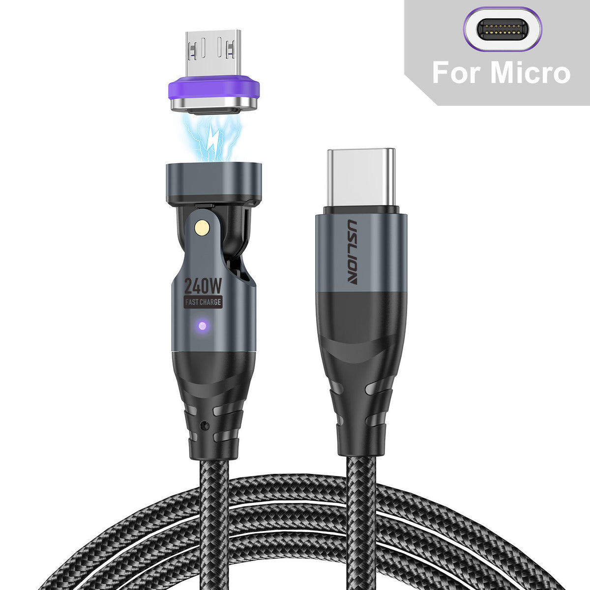 Nuevo cable de datos magnético USLION de 240 W (USB-C a USB-C) para portátiles y teléfonos móviles, compatible con carga rápida PD de 5 A.