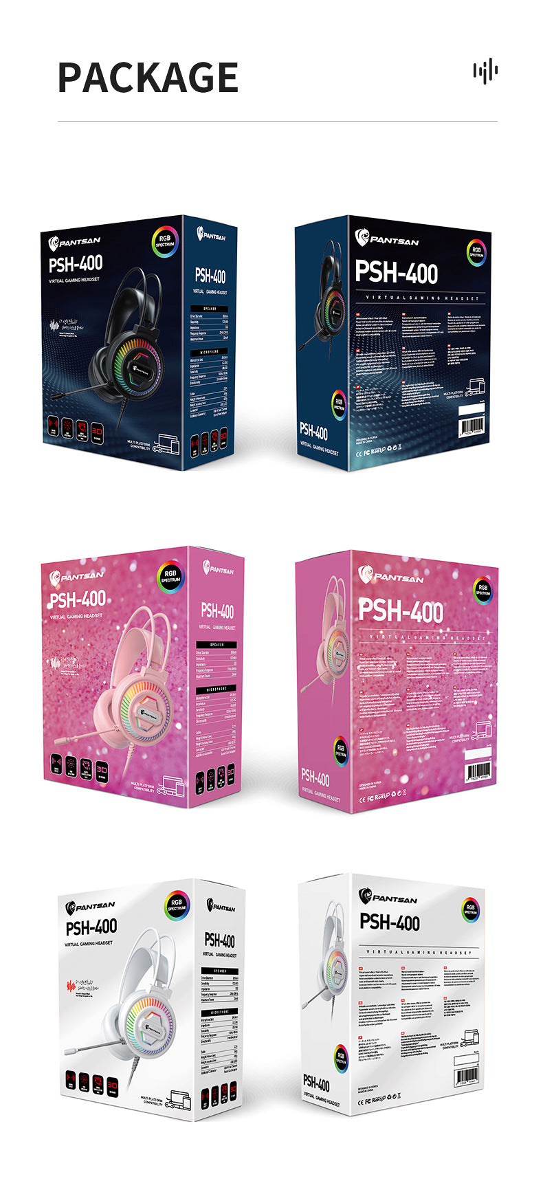 Auriculares Pan Sen PSH-400 para ordenador y portátil; modelo con cable ideal para juegos y eSports.