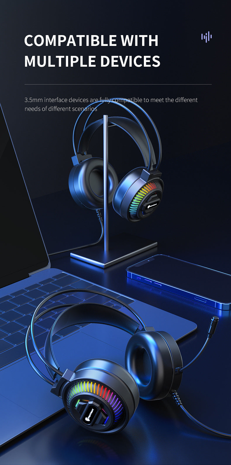 Auriculares Pan Sen PSH-400 para ordenador y portátil; modelo con cable ideal para juegos y eSports.