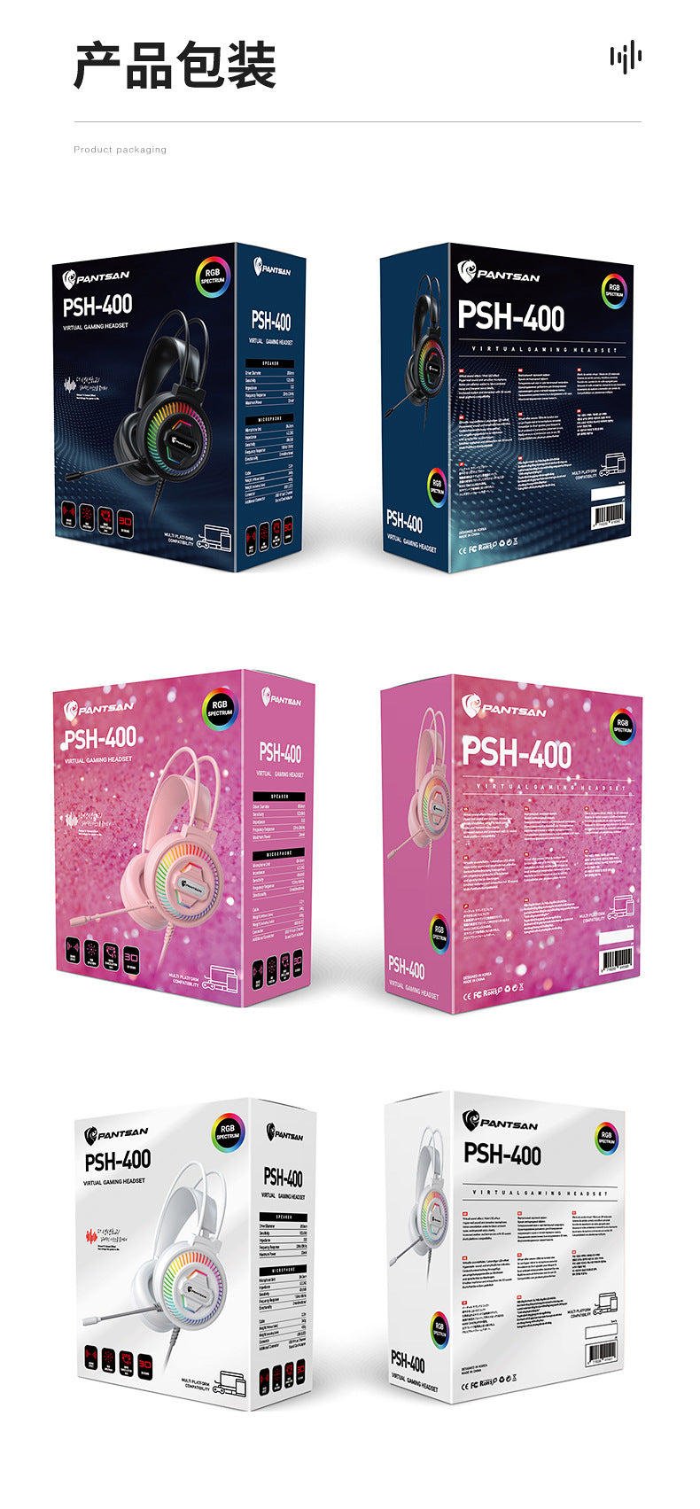 Auriculares Pan Sen PSH-400 para ordenador y portátil; modelo con cable ideal para juegos y eSports.