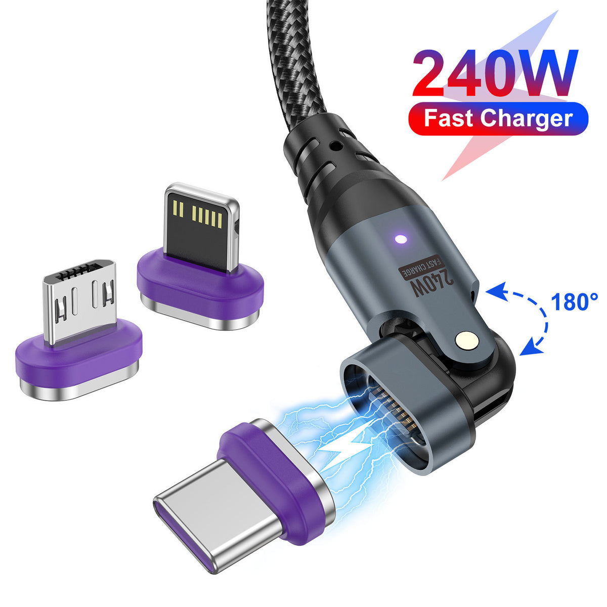 Nuevo cable de datos magnético USLION de 240 W (USB-C a USB-C) para portátiles y teléfonos móviles, compatible con carga rápida PD de 5 A.