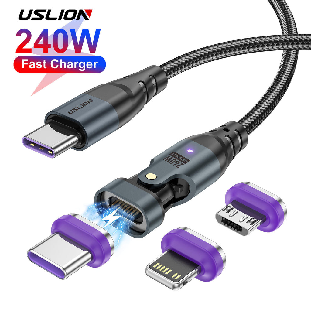 Nuevo cable de datos magnético USLION de 240 W (USB-C a USB-C) para portátiles y teléfonos móviles, compatible con carga rápida PD de 5 A.