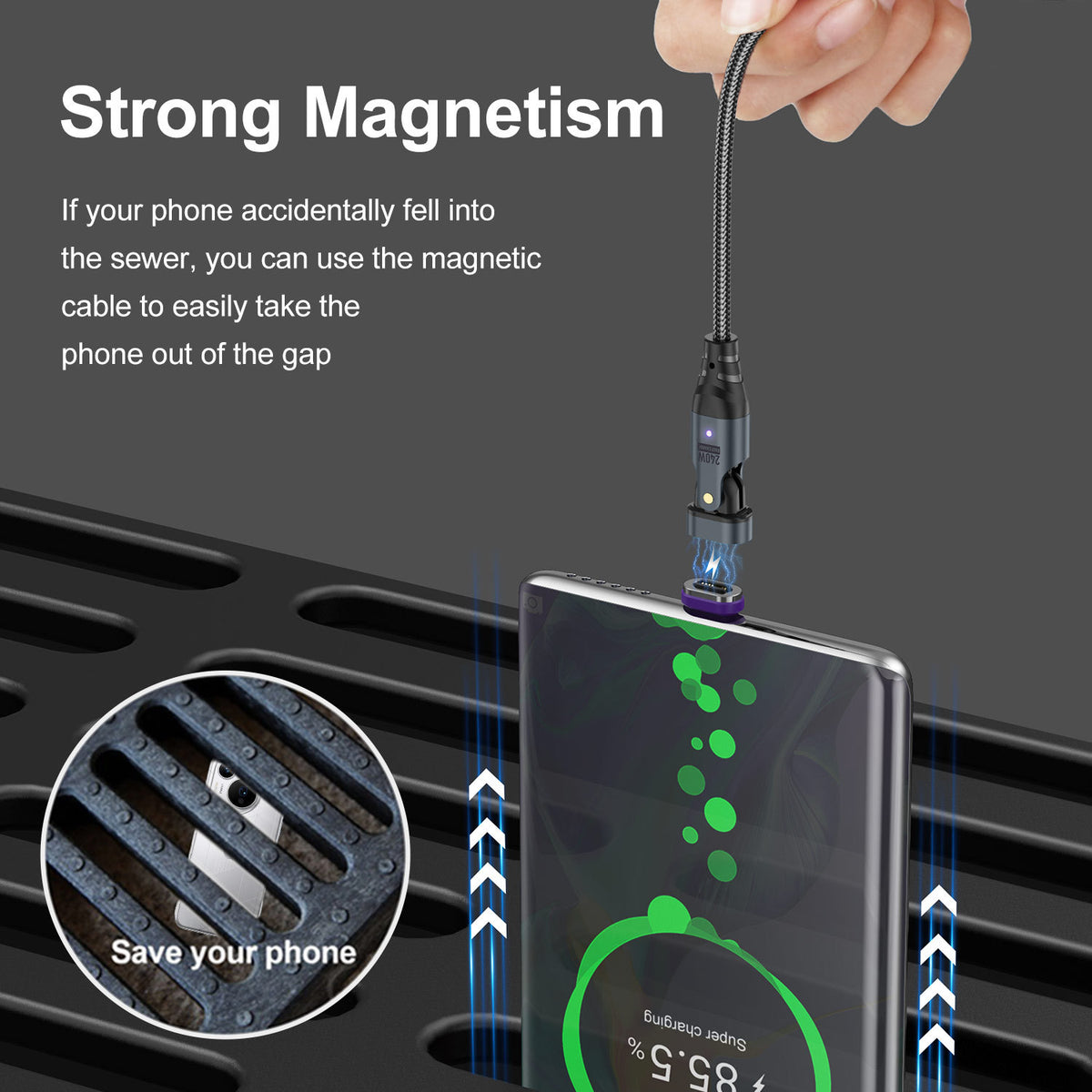Nuevo cable de datos magnético USLION de 240 W (USB-C a USB-C) para portátiles y teléfonos móviles, compatible con carga rápida PD de 5 A.