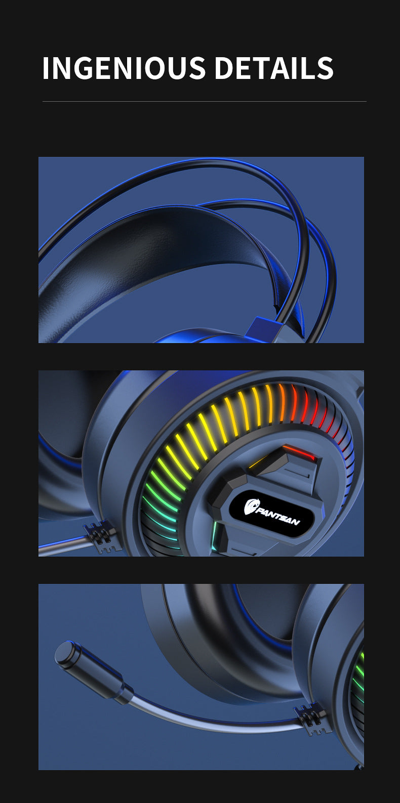 Auriculares Pan Sen PSH-400 para ordenador y portátil; modelo con cable ideal para juegos y eSports.