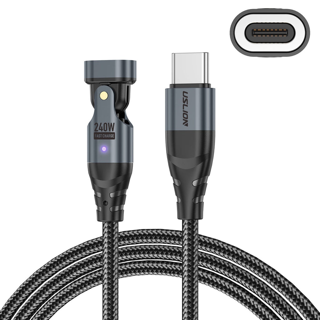 Nuevo cable de datos magnético USLION de 240 W (USB-C a USB-C) para portátiles y teléfonos móviles, compatible con carga rápida PD de 5 A.