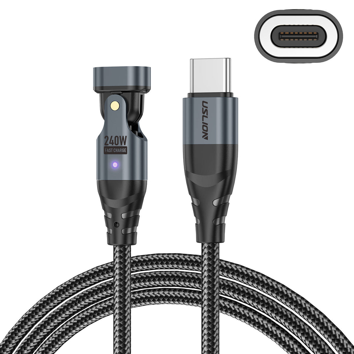 Nuevo cable de datos magnético USLION de 240 W (USB-C a USB-C) para portátiles y teléfonos móviles, compatible con carga rápida PD de 5 A.