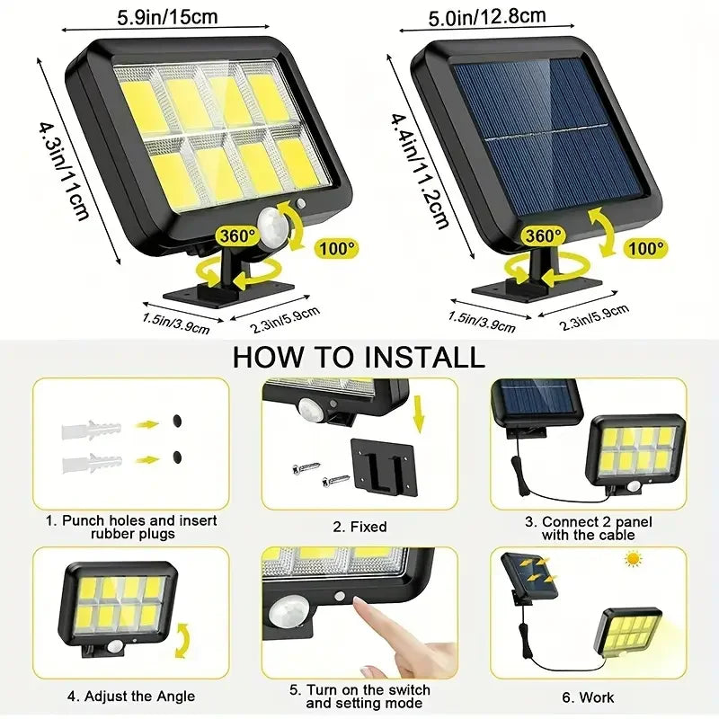 160COB Solar Outdoor Light 3 Mode Motion Sensor Solar Powered Security Light Waterproof Solar LED Wall Lamp for Yard Garden Path