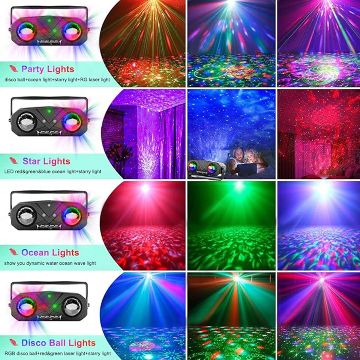 Bola de discoteca para fiestas, luz estroboscópica activada por sonido con mando a distancia, proyector de efecto océano y estrellas para discotecas y eventos