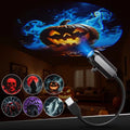 Luz de proyector LED USB para Halloween con 6 patrones ajustables; luz nocturna y ambiental para decoración de habitaciones, ideal para crear ambiente en Halloween y Navidad.