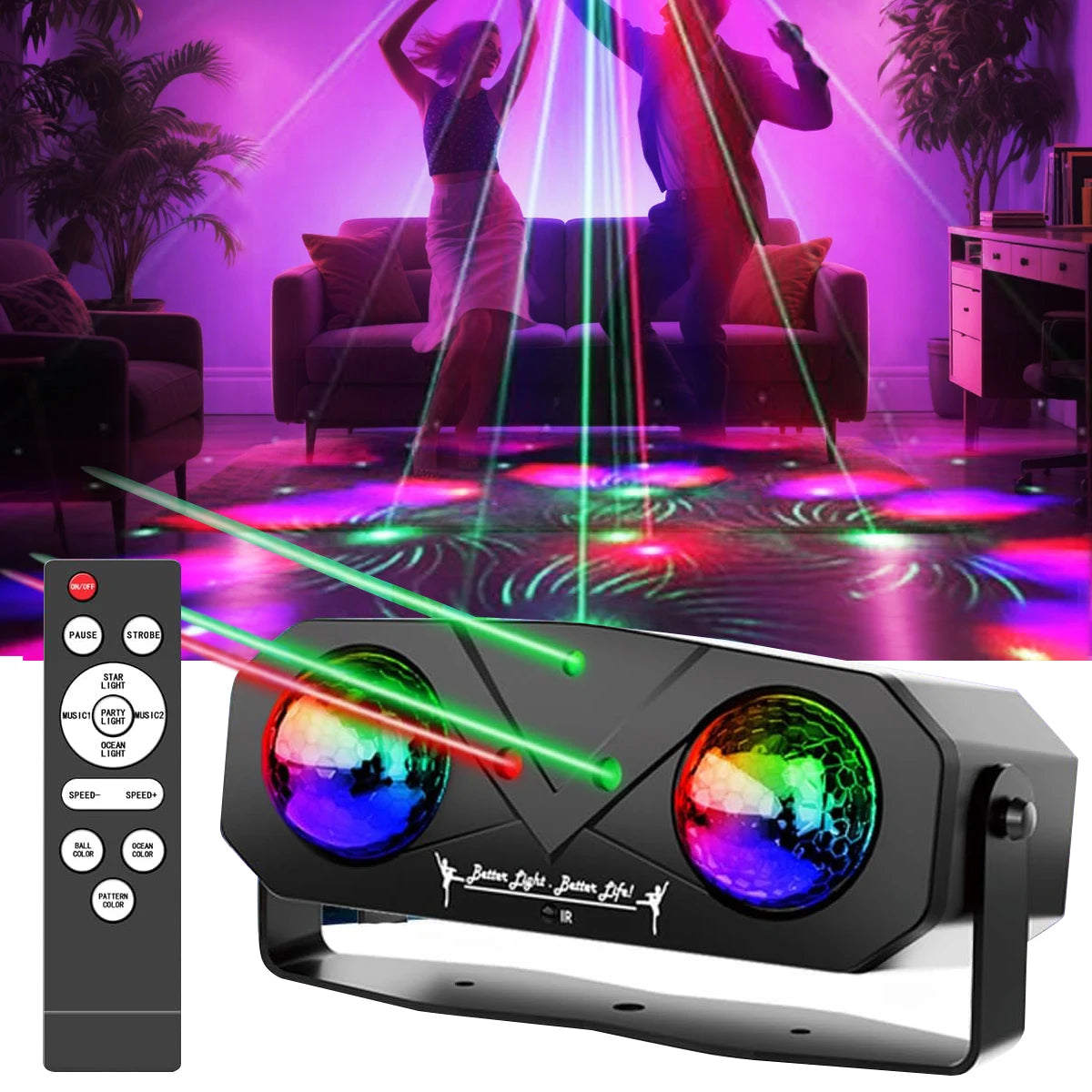 Bola de discoteca para fiestas, luz estroboscópica activada por sonido con mando a distancia, proyector de efecto océano y estrellas para discotecas y eventos