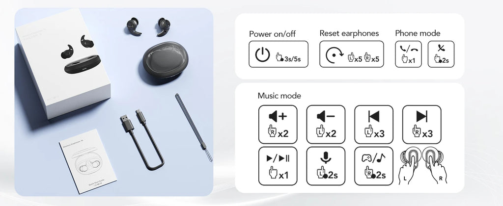 HTC NE79 Bluetooth Earphones AI Translator Earbuds Soft In-Earbuds for Wireless Headphones, Noise Reduction Long Battery