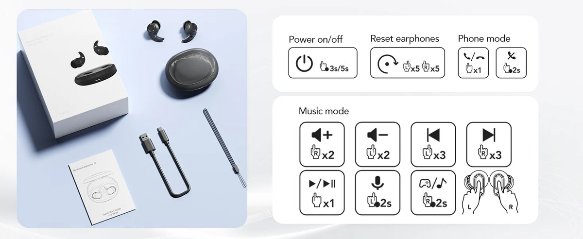HTC NE79 Bluetooth Earphones AI Translator Earbuds Soft In-Earbuds for Wireless Headphones, Noise Reduction Long Battery