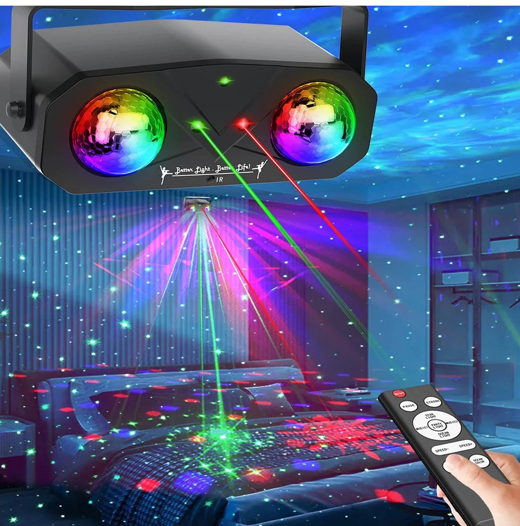Bola de discoteca para fiestas, luz estroboscópica activada por sonido con mando a distancia, proyector de efecto océano y estrellas para discotecas y eventos